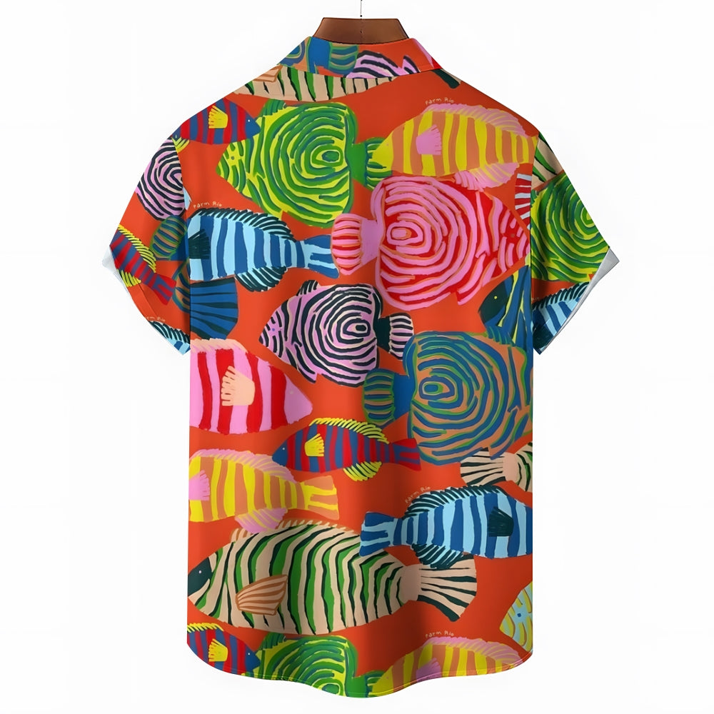 Men's Colorful Fish Casual Short Sleeve Shirt 2402000266