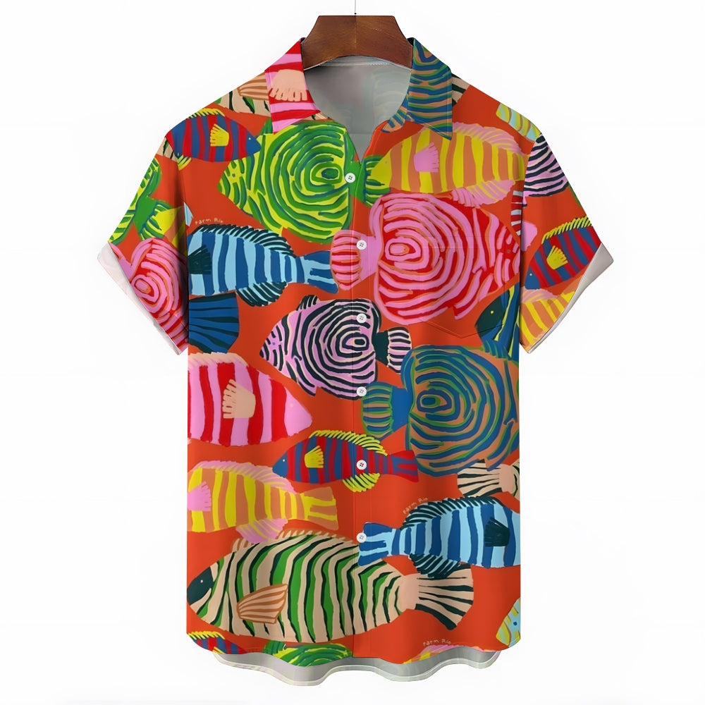 Men's Colorful Fish Casual Short Sleeve Shirt 2402000266