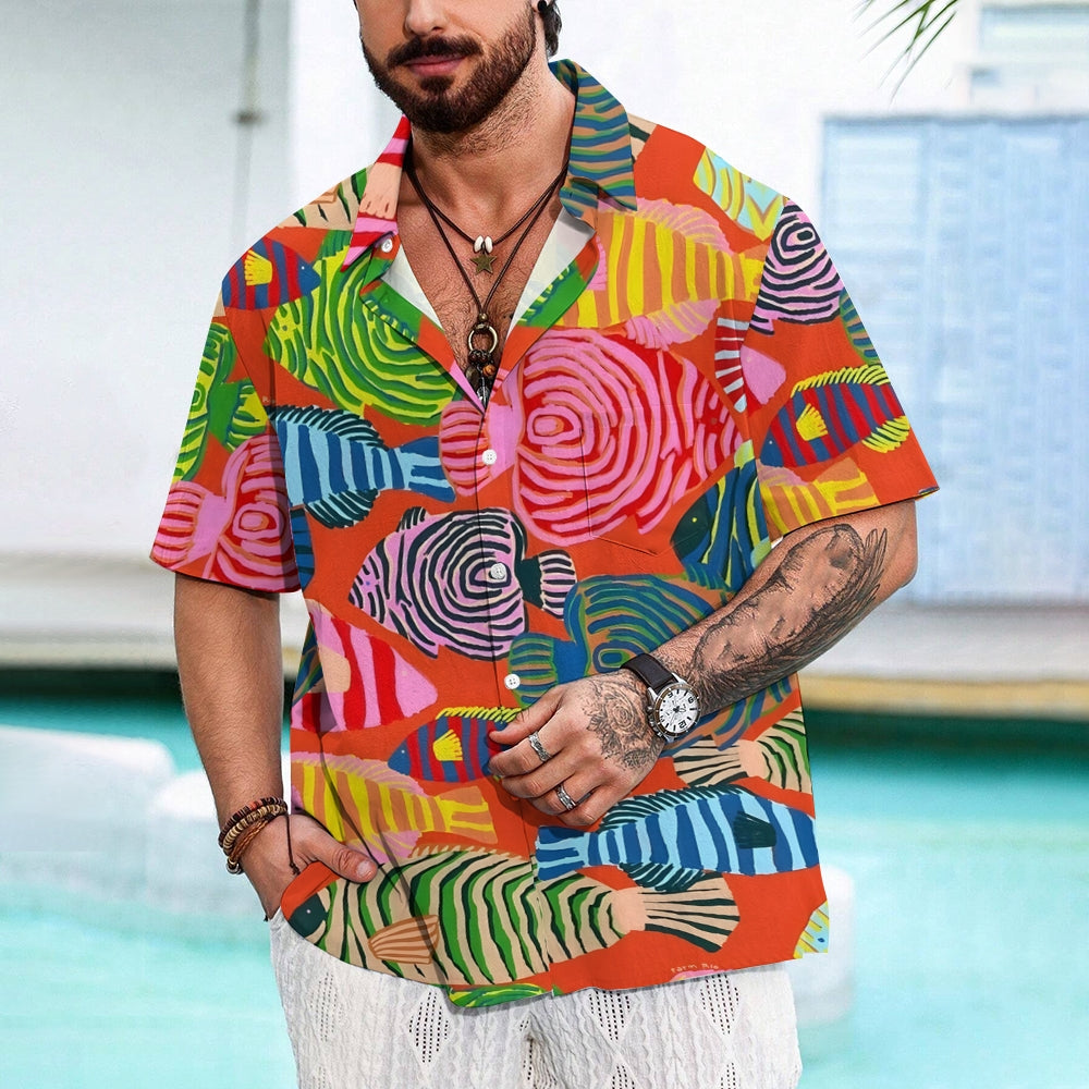 Men's Colorful Fish Casual Short Sleeve Shirt 2402000266