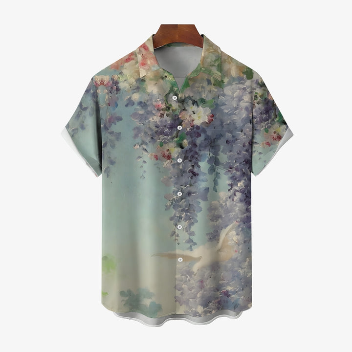 Wisteria Flower Art Print Casual Short Sleeve Shirt 2402000186