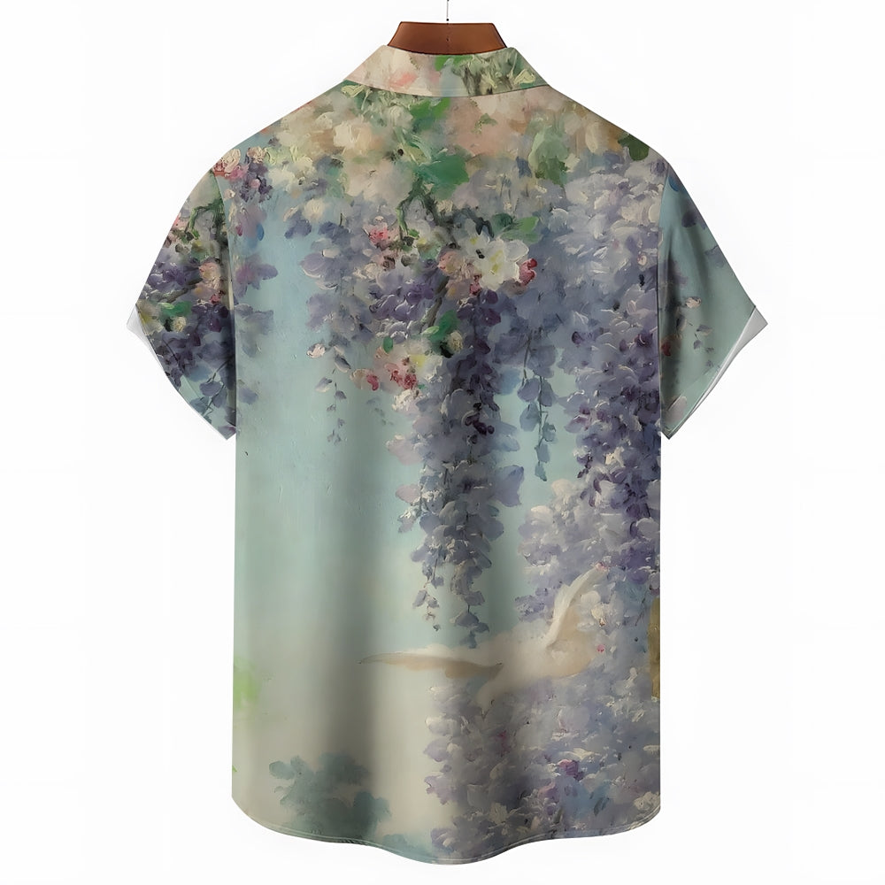 Wisteria Flower Art Print Casual Short Sleeve Shirt 2402000186