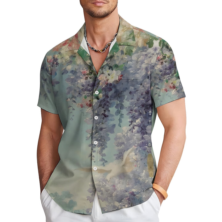 Wisteria Flower Art Print Casual Short Sleeve Shirt 2402000186