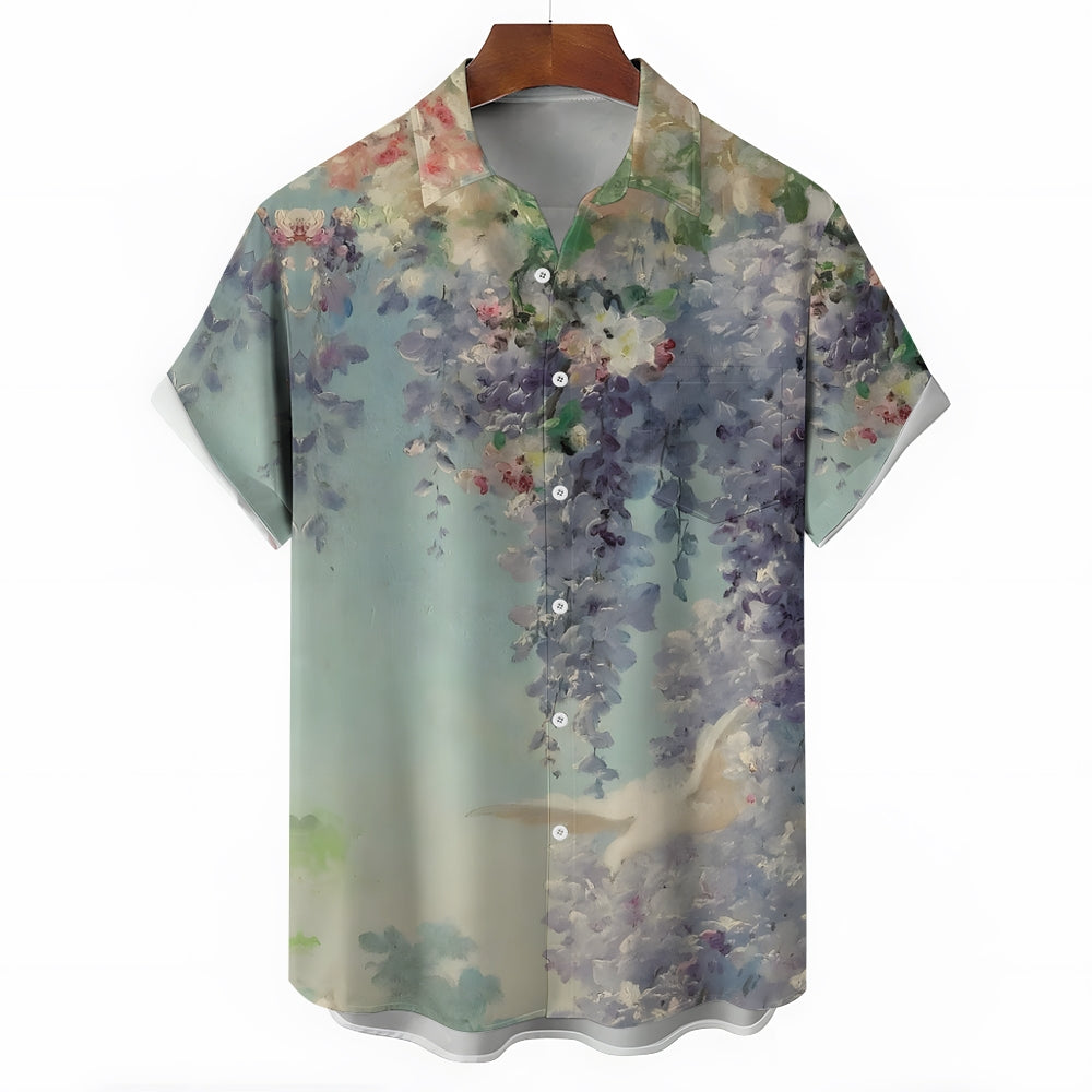 Wisteria Flower Art Print Casual Short Sleeve Shirt 2402000186