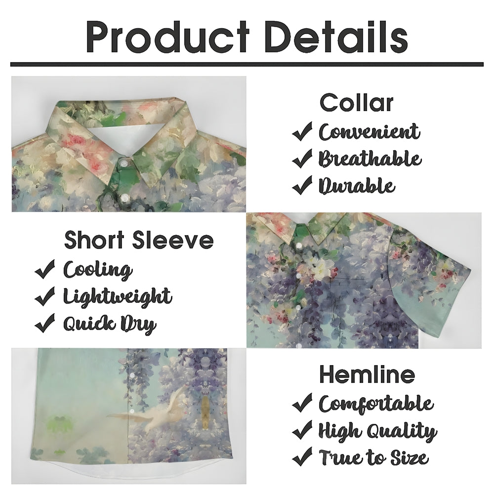 Wisteria Flower Art Print Casual Short Sleeve Shirt 2402000186