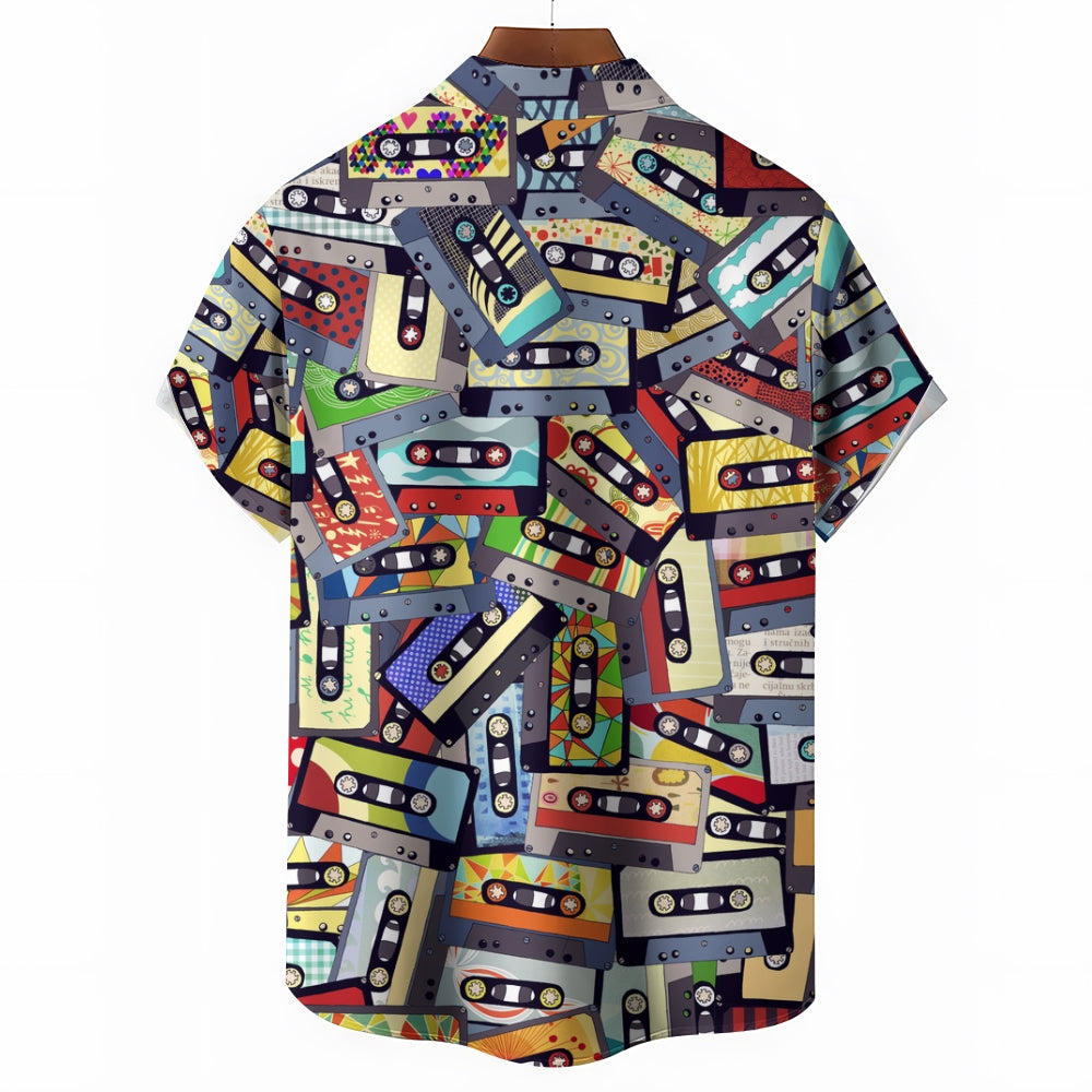 Casual Tape Printed Chest Pocket Short Sleeved Shirt 2309000684