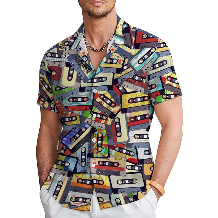 Casual Tape Printed Chest Pocket Short Sleeved Shirt 2309000684