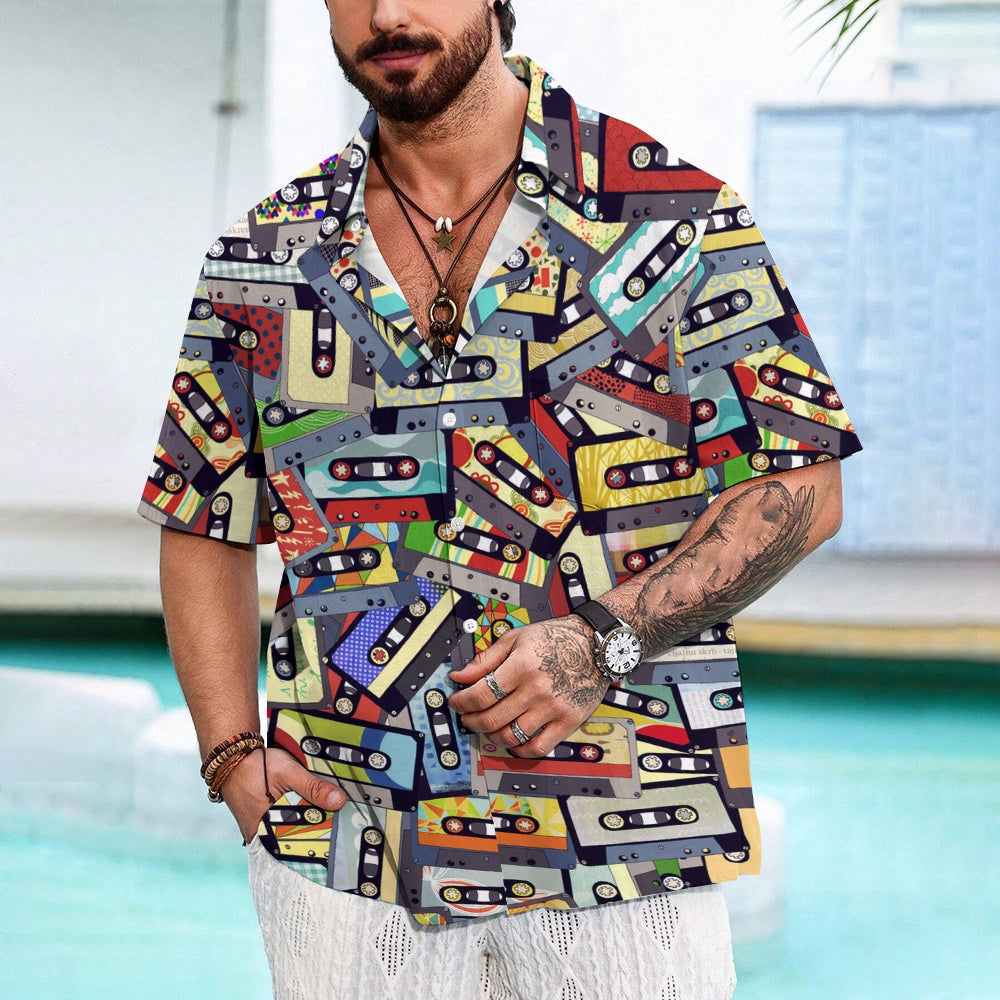 Casual Tape Printed Chest Pocket Short Sleeved Shirt 2309000684