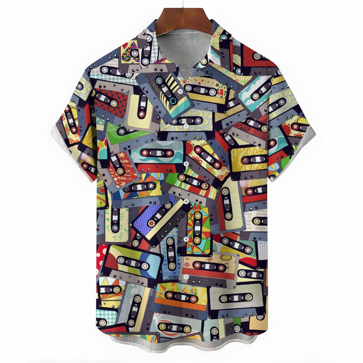 Casual Tape Printed Chest Pocket Short Sleeved Shirt 2309000684