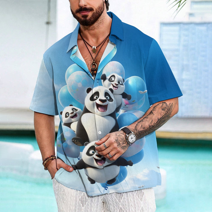 Men's Flying Panda Print Casual Short Sleeve Shirt 2311000486