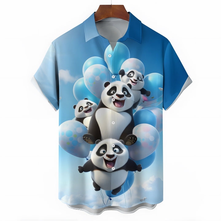Men's Flying Panda Print Casual Short Sleeve Shirt 2311000486