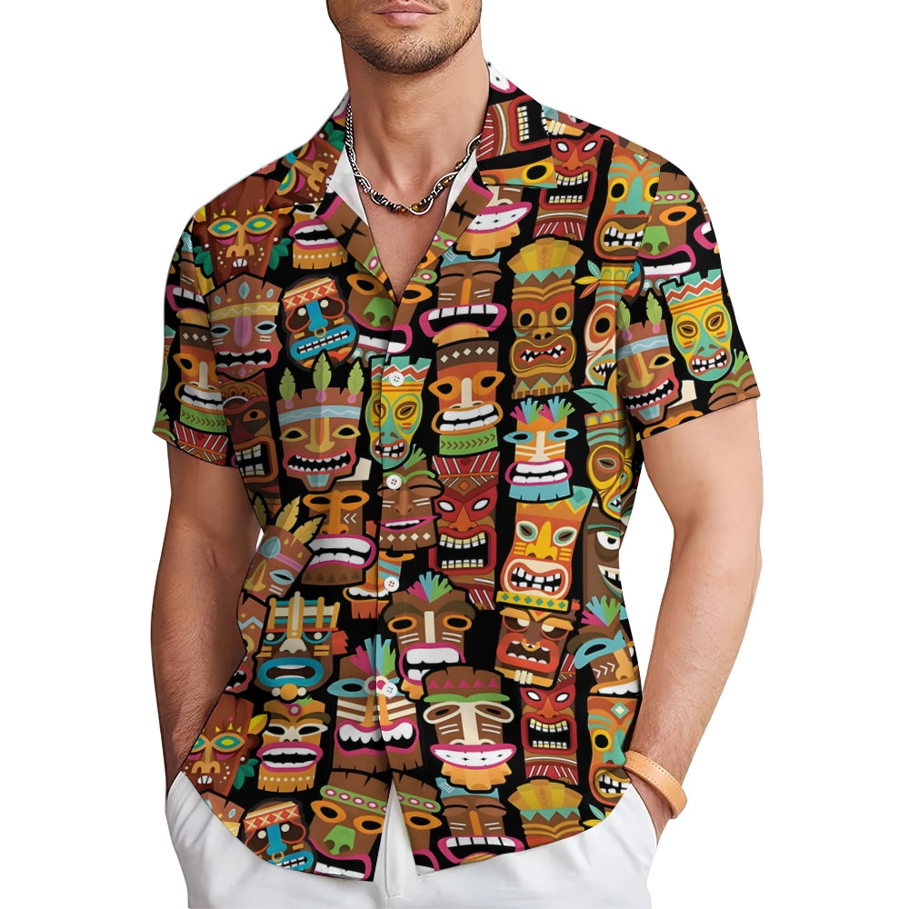 Men's Tiki Art Casual Short Sleeve Shirt 2312000293