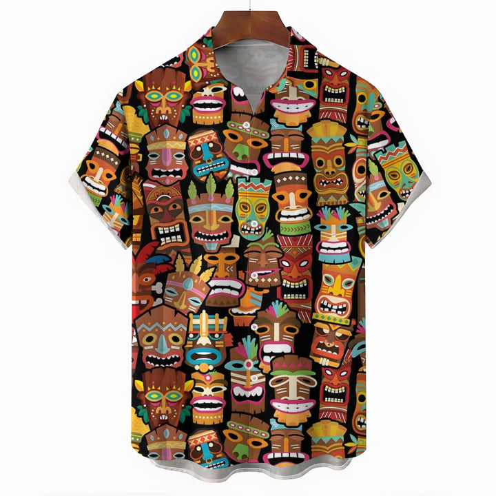 Men's Tiki Art Casual Short Sleeve Shirt 2312000293