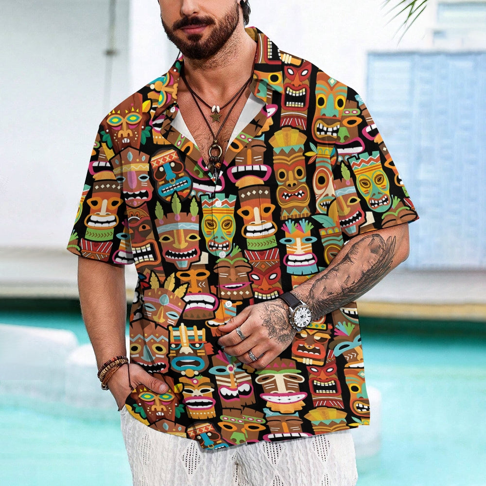 Men's Tiki Art Casual Short Sleeve Shirt 2312000293