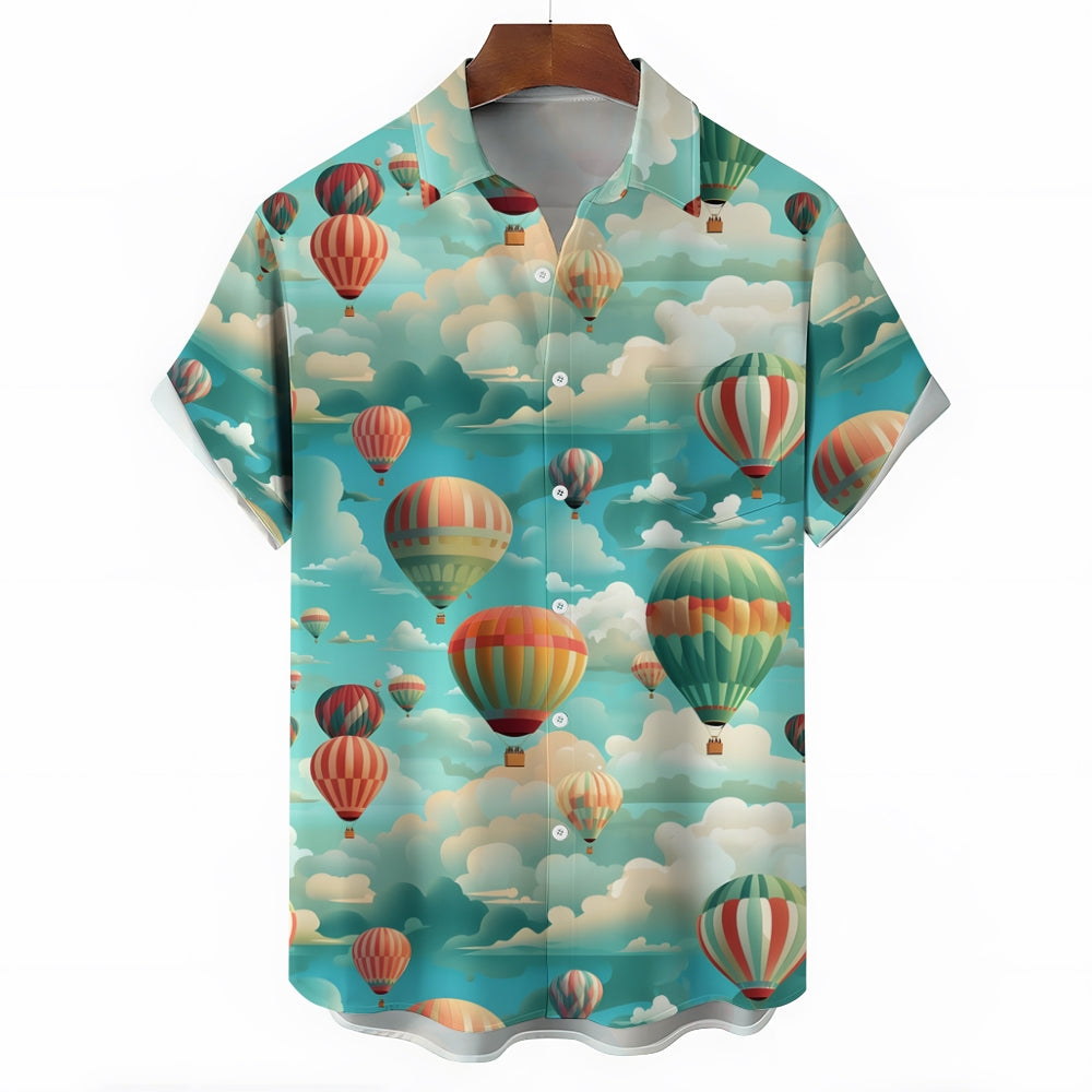 Men's Hot Air Balloon Casual Short Sleeve Shirt 2401000076