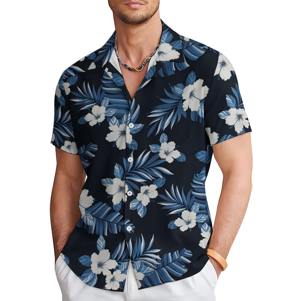 Men's Casual Palm Tree Flower Hawaiian Vacation Short Sleeve Shirt 2312000340