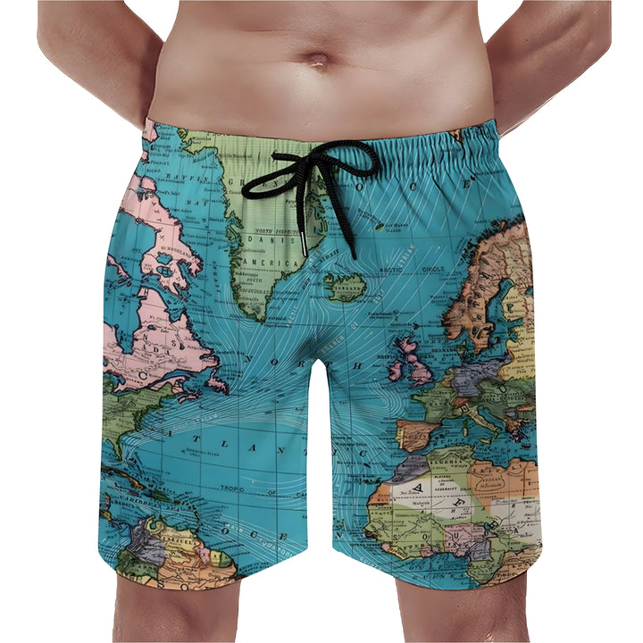 Men's Sport Fashion Map Print Board Shorts 2307101626