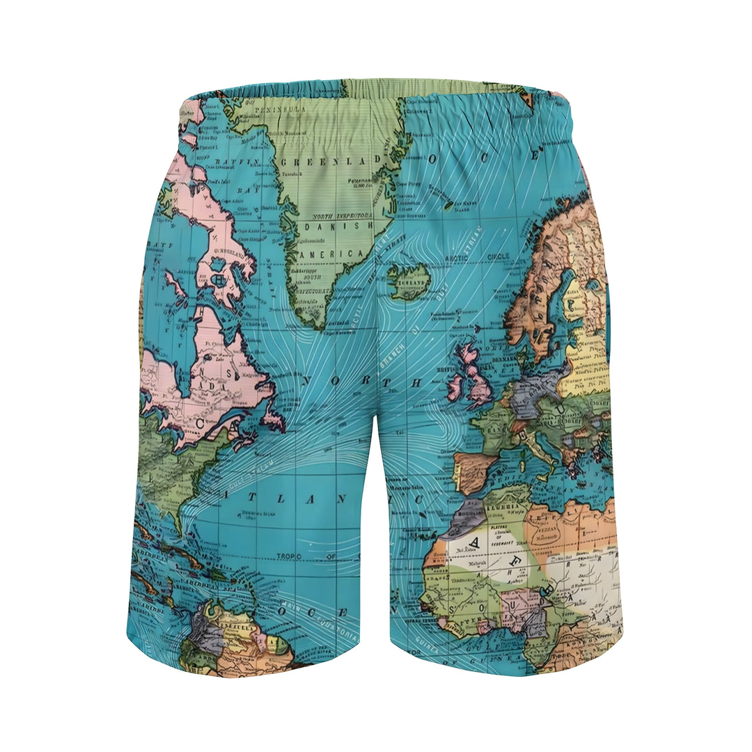 Men's Sport Fashion Map Print Board Shorts 2307101626