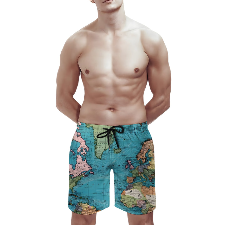 Men's Sport Fashion Map Print Board Shorts 2307101626