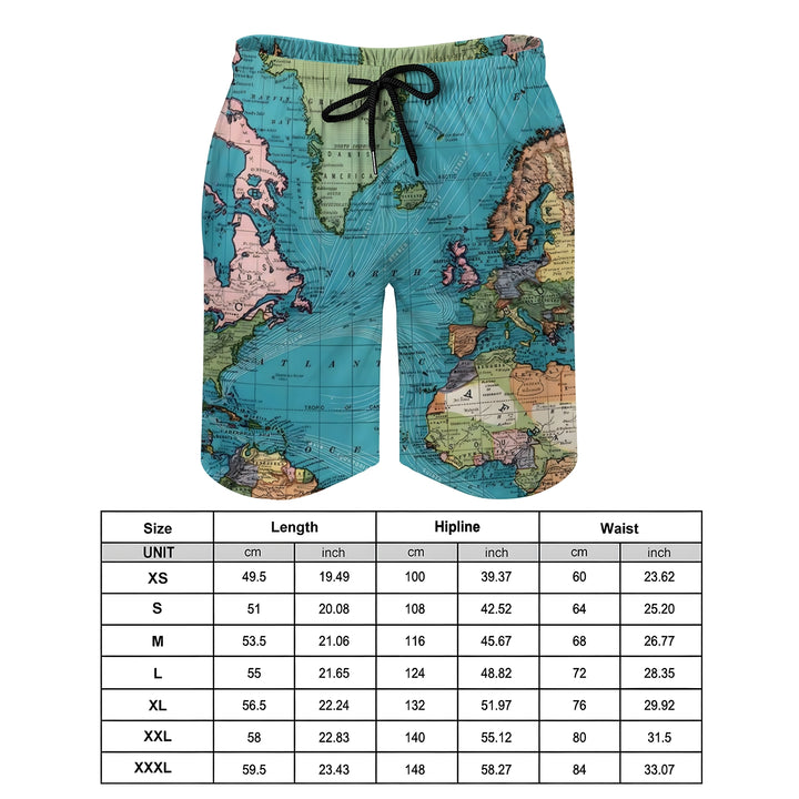 Men's Sport Fashion Map Print Board Shorts 2307101626