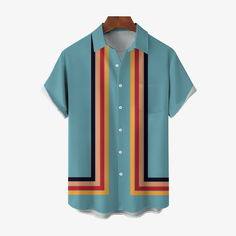 Men's Casual Striped Print Short Sleeve Shirt 2405002152
