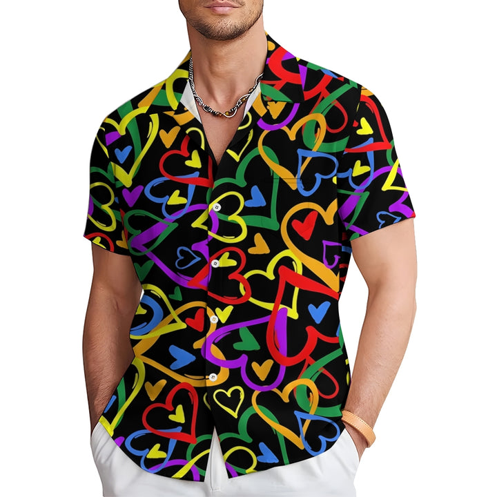 Men's Colorful Heart Casual Short Sleeve Shirt 2312000270