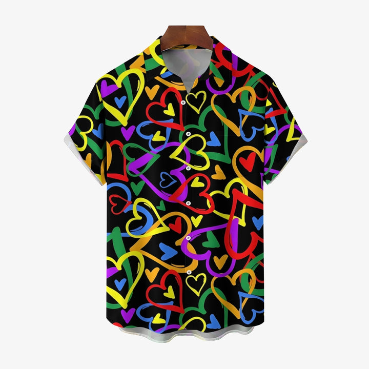 Men's Colorful Heart Casual Short Sleeve Shirt 2312000270
