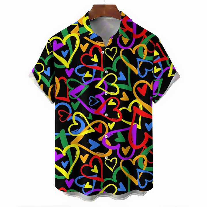 Men's Colorful Heart Casual Short Sleeve Shirt 2312000270