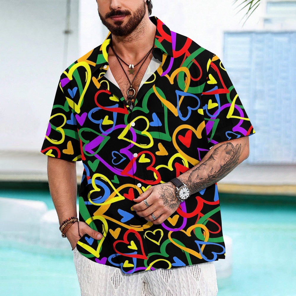 Men's Colorful Heart Casual Short Sleeve Shirt 2312000270