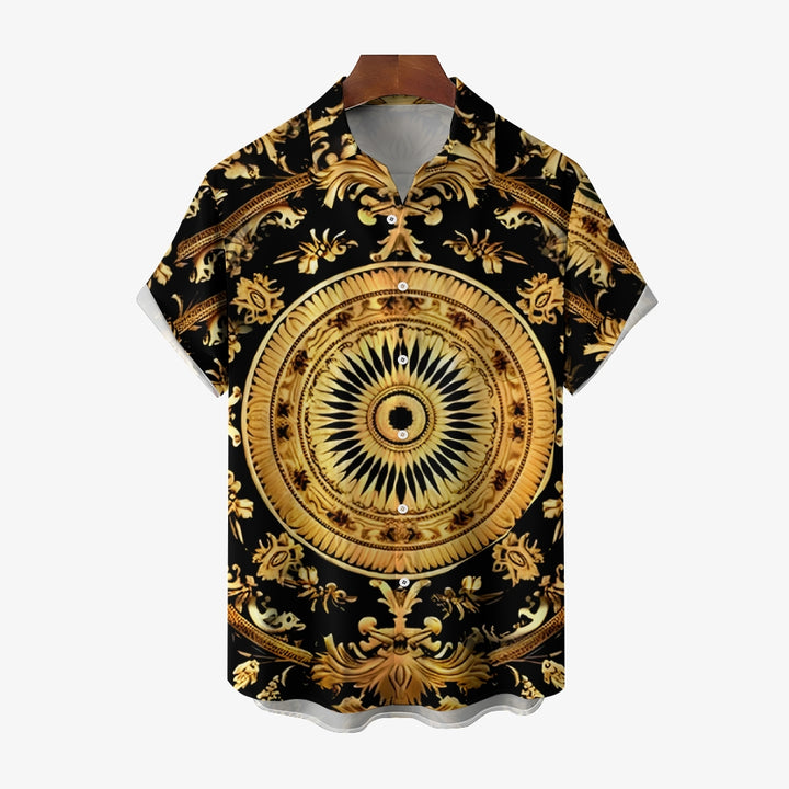 Baroque Gold Art Deco Print Casual Short Sleeve Shirt 2406000715