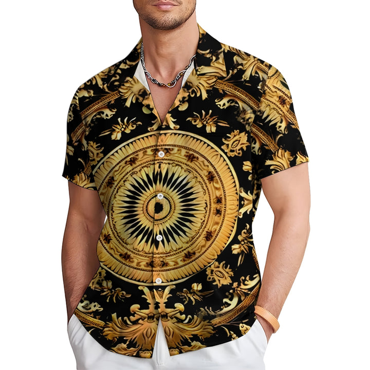 Baroque Gold Art Deco Print Casual Short Sleeve Shirt 2406000715