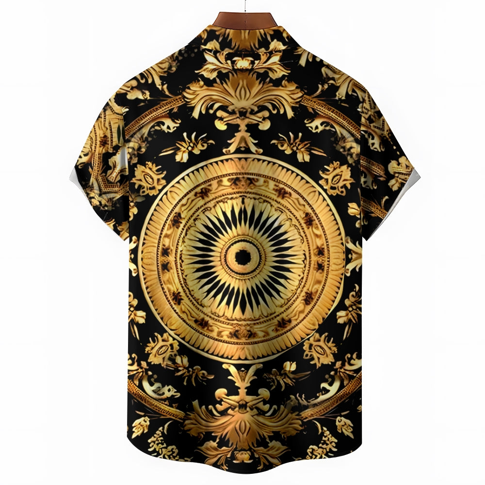 Baroque Gold Art Deco Print Casual Short Sleeve Shirt 2406000715