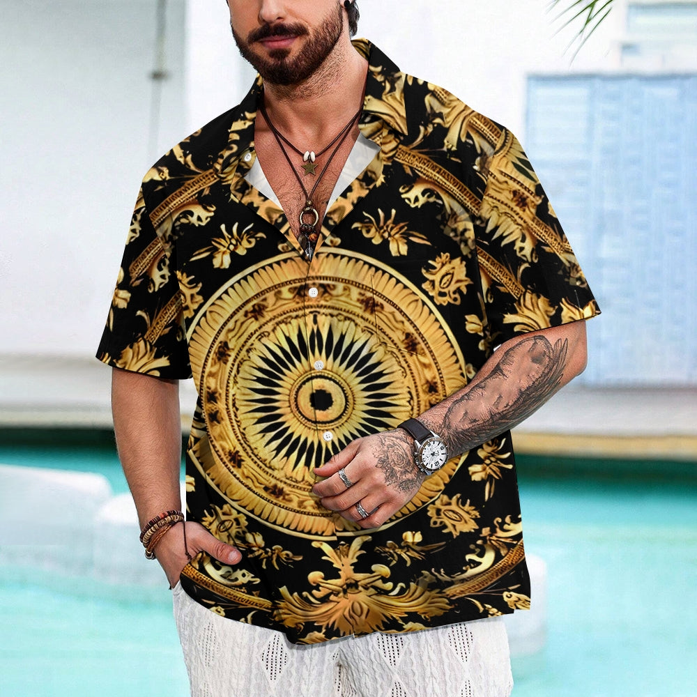 Baroque Gold Art Deco Print Casual Short Sleeve Shirt 2406000715