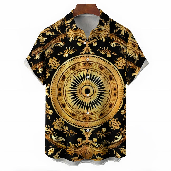 Baroque Gold Art Deco Print Casual Short Sleeve Shirt 2406000715