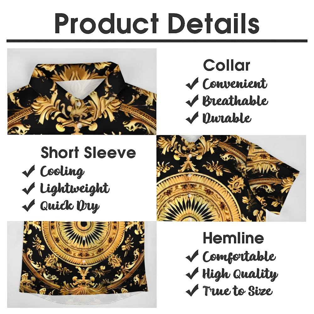 Baroque Gold Art Deco Print Casual Short Sleeve Shirt 2406000715