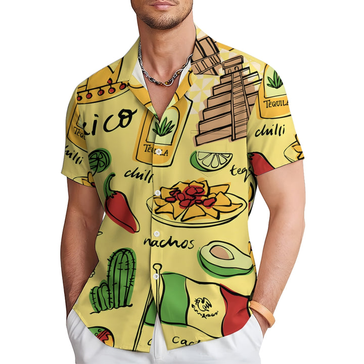 Mexican Tacos Chest Pocket Short Sleeve Hawaiian Shirt 2401000192