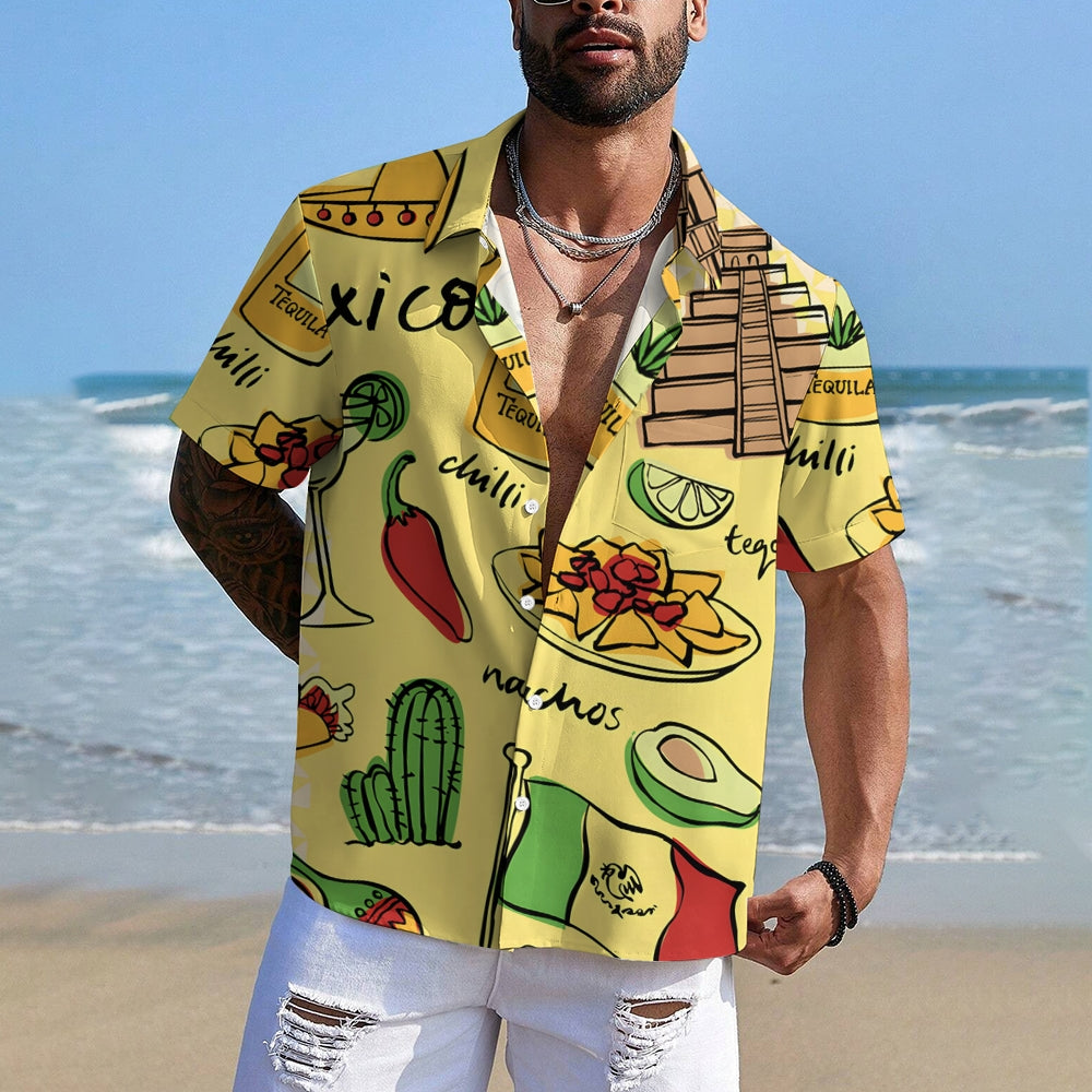 Mexican Tacos Chest Pocket Short Sleeve Hawaiian Shirt 2401000192