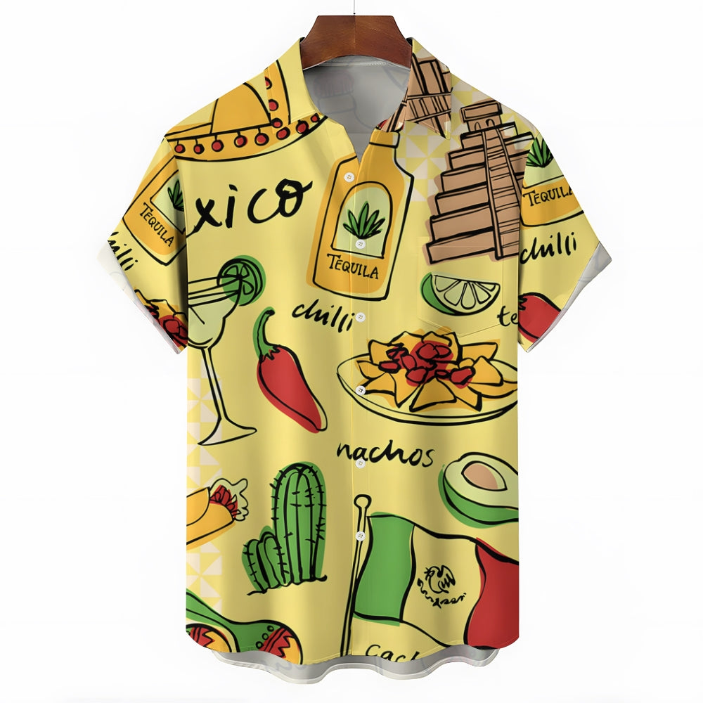 Mexican Tacos Chest Pocket Short Sleeve Hawaiian Shirt 2401000192