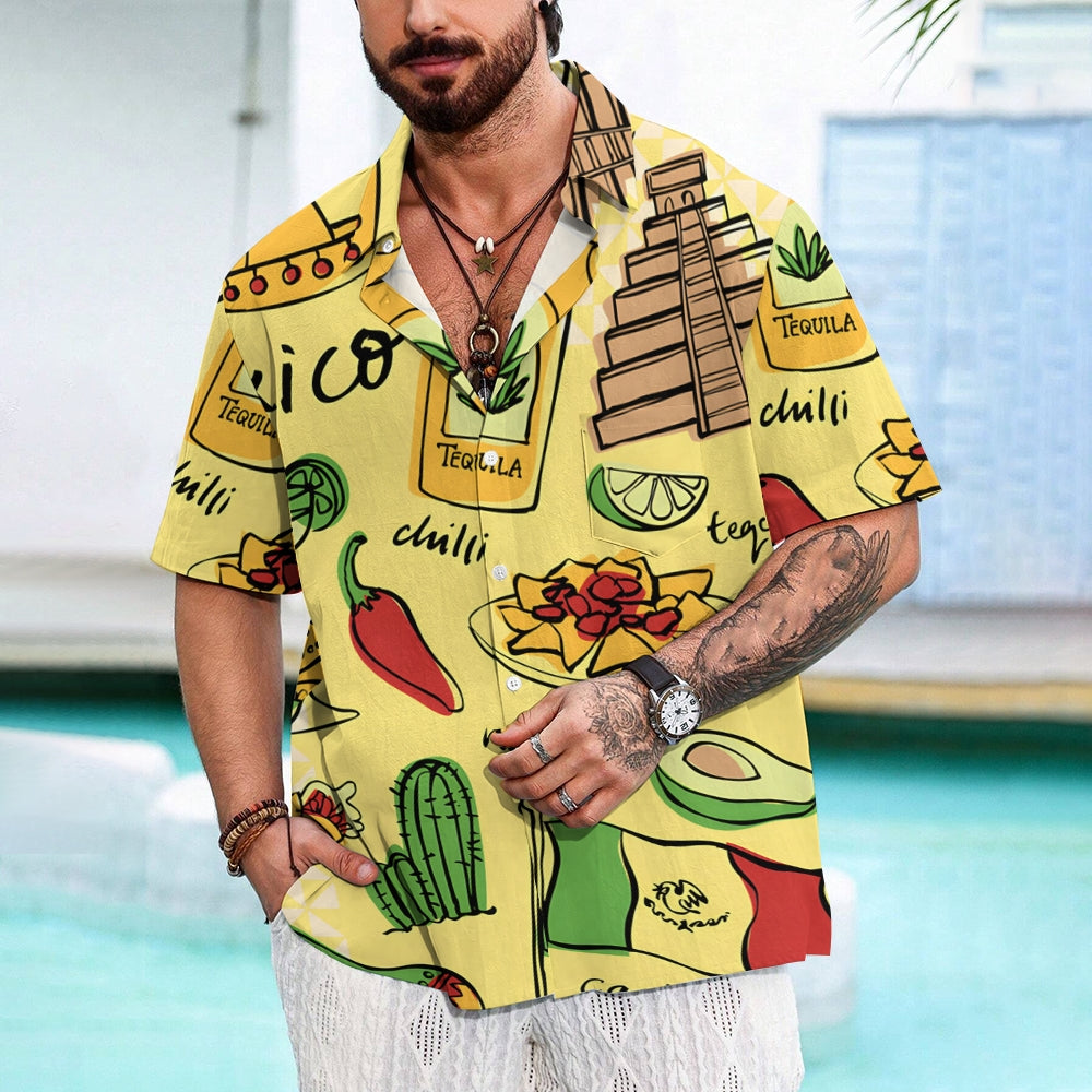 Mexican Tacos Chest Pocket Short Sleeve Hawaiian Shirt 2401000192