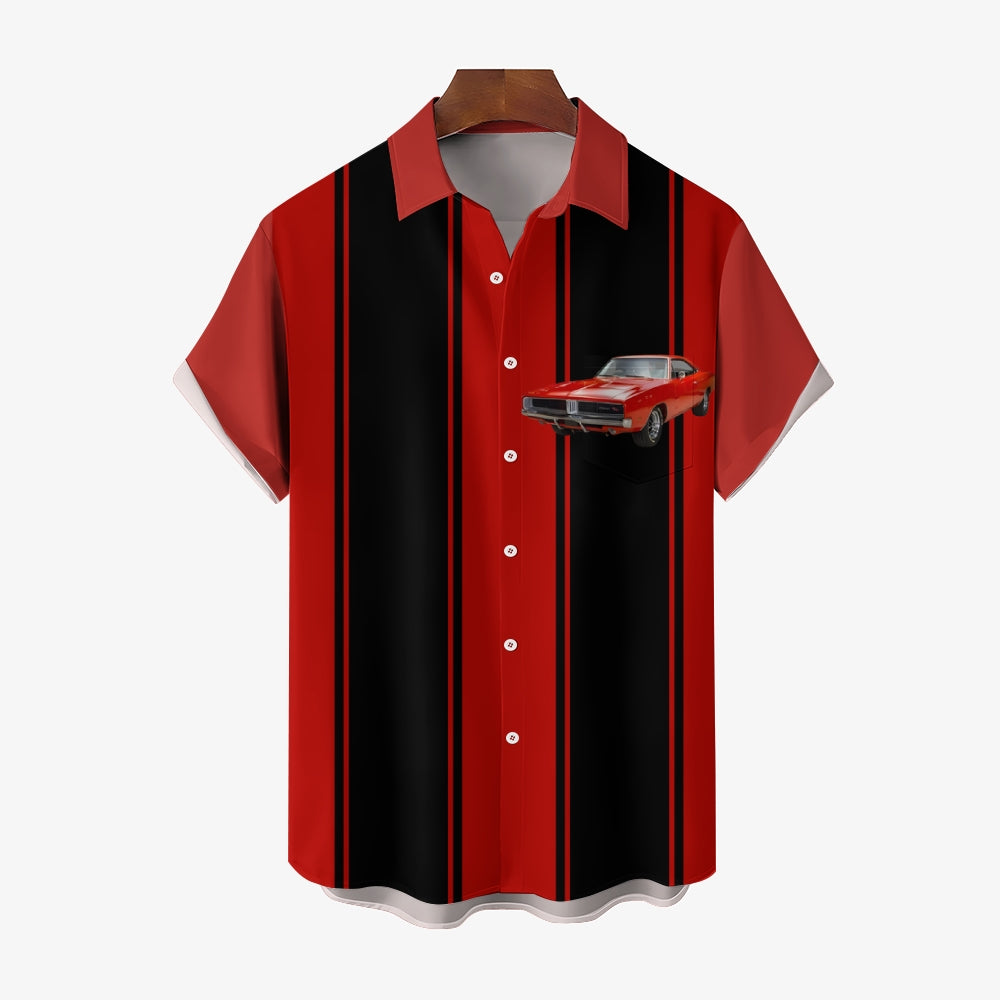 Men's Classic Retro Car Print Casual Short Sleeve Shirt 2402000232