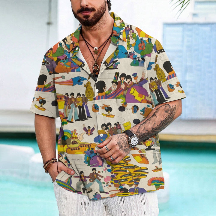 Music Band Casual Printed Chest Pocket Short Sleeved Shirt 2309000559