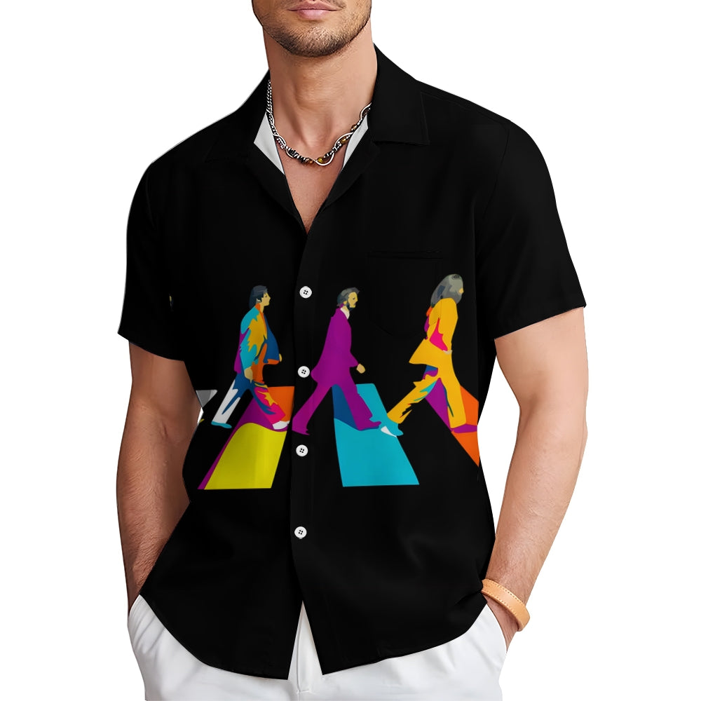 Men's Rock Band Print Casual Short Sleeve Shirt 2404000839