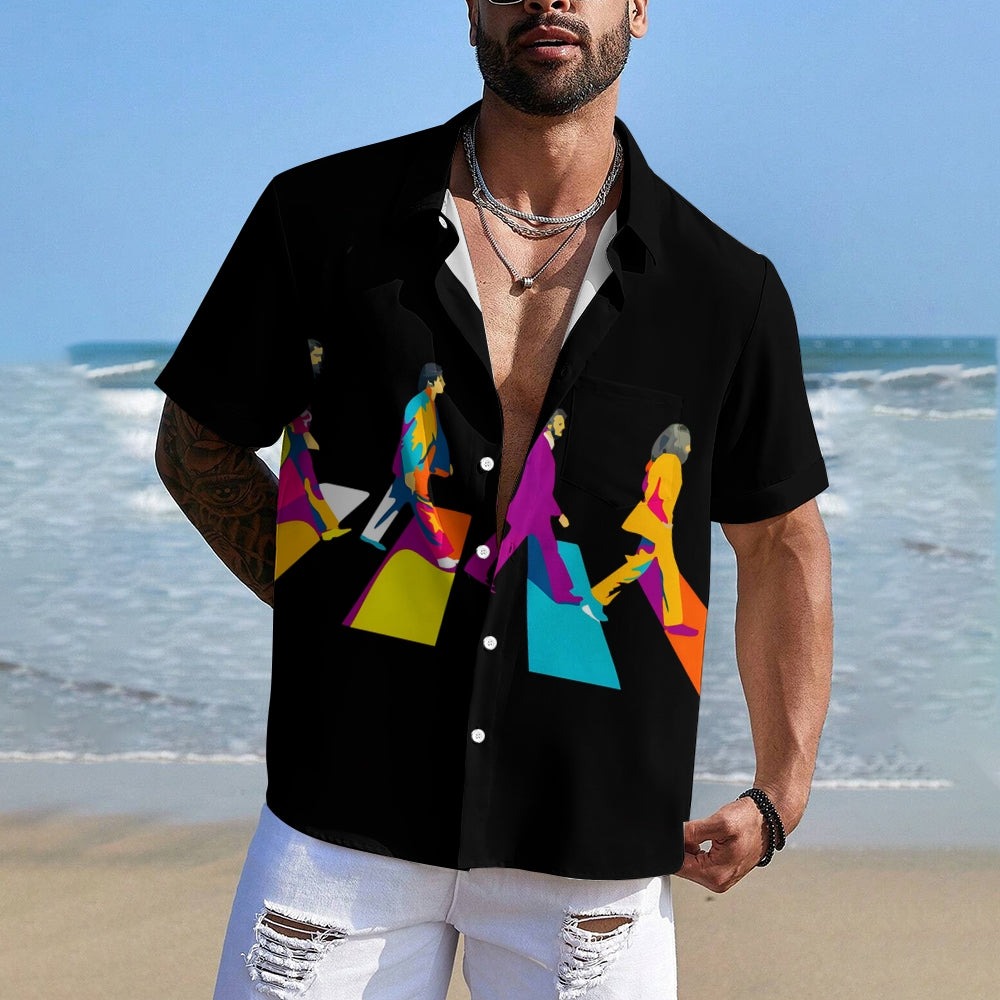 Men's Rock Band Print Casual Short Sleeve Shirt 2404000839