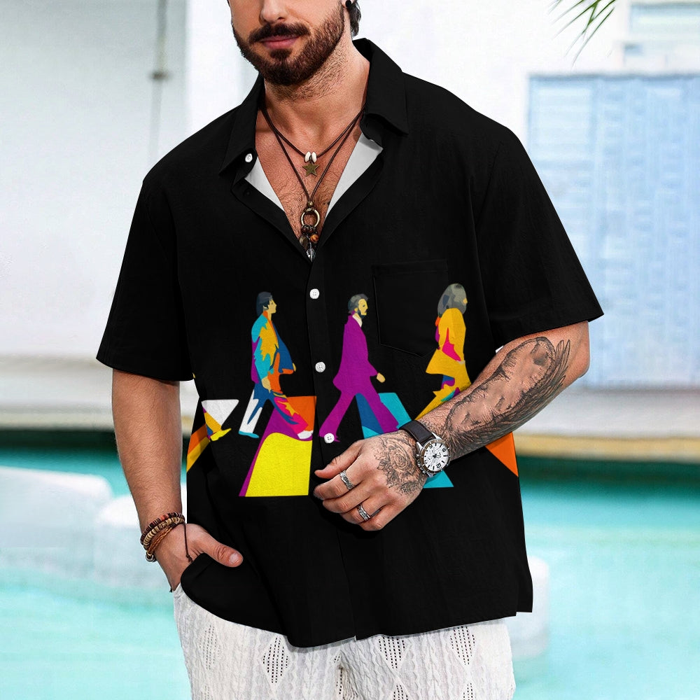 Men's Rock Band Print Casual Short Sleeve Shirt 2404000839