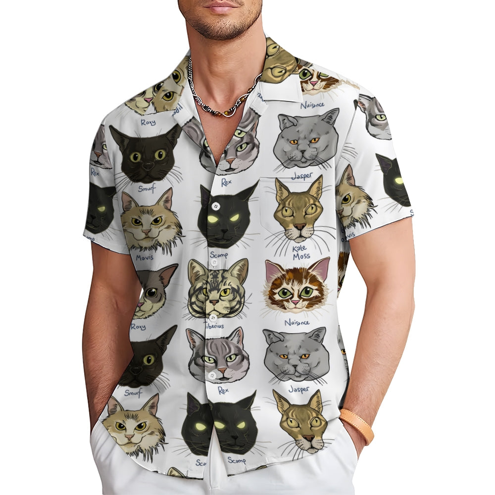 Men's Cat 3D Print Casual Short Sleeve Shirt 2405002335