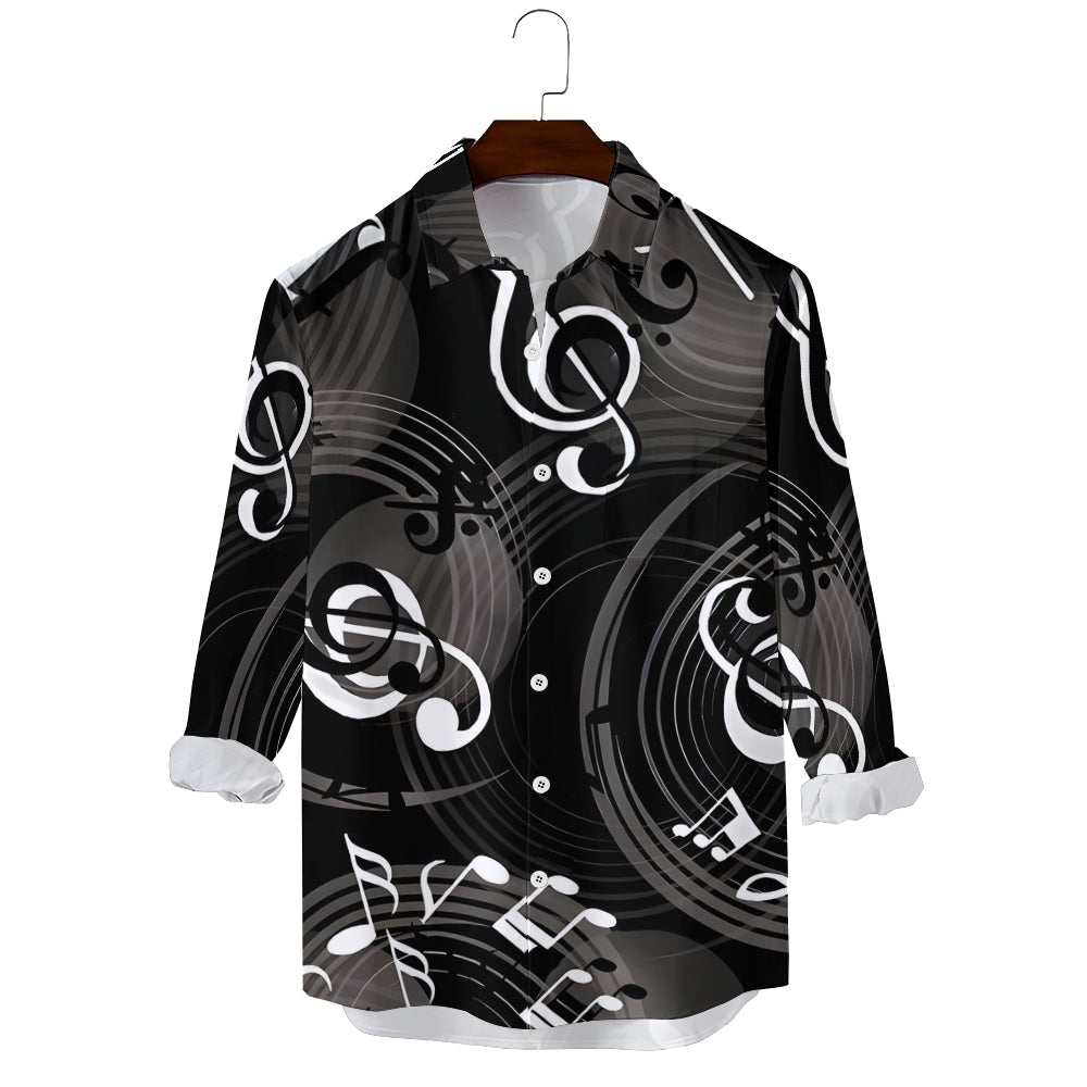 Men's Music Notes Casual Printed Long Sleeve Shirt 2402000106