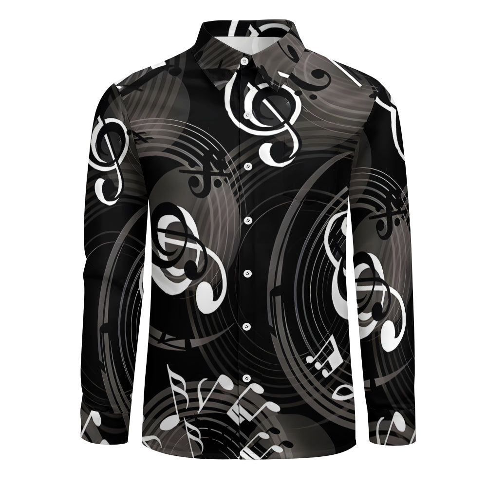 Men's Music Notes Casual Printed Long Sleeve Shirt 2402000106