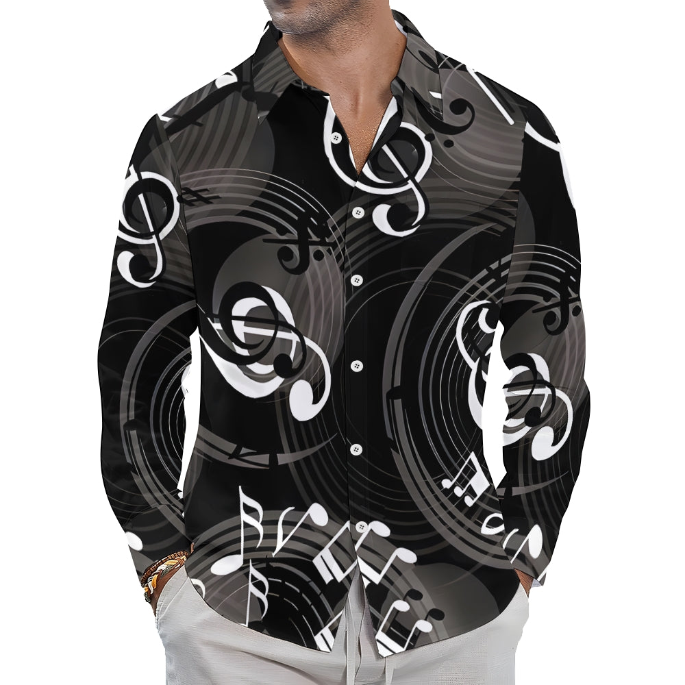 Men's Music Notes Casual Printed Long Sleeve Shirt 2402000106