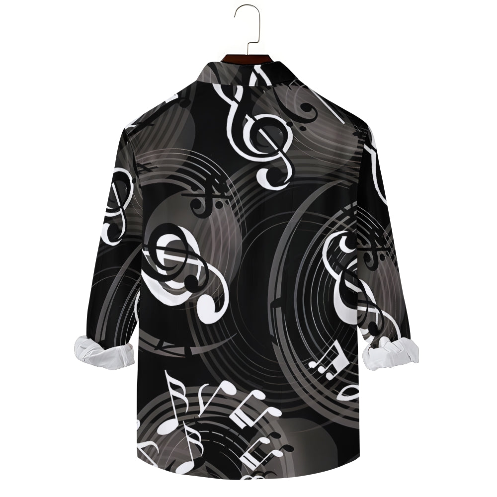 Men's Music Notes Casual Printed Long Sleeve Shirt 2402000106