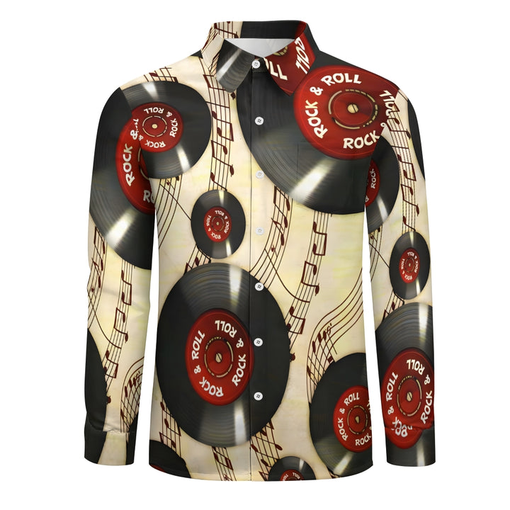 Vinyl Record Music Notes Casual Printed Long Sleeve Shirt 2402000107