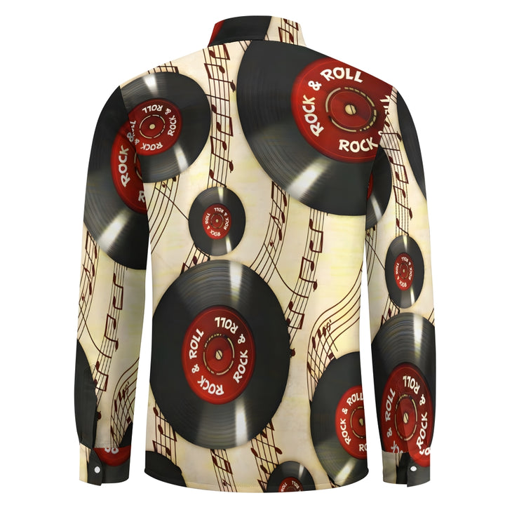 Vinyl Record Music Notes Casual Printed Long Sleeve Shirt 2402000107